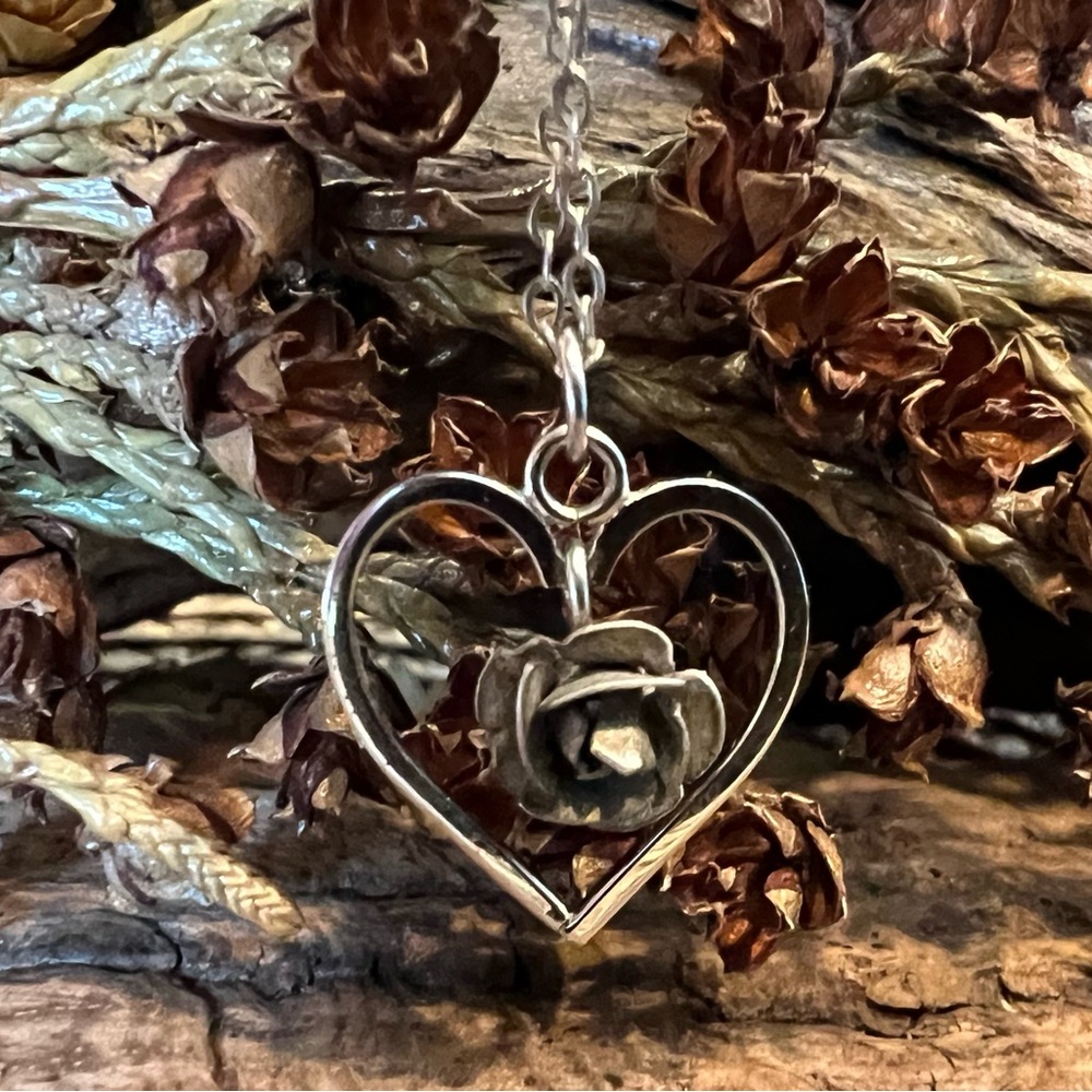 Canadian Bond-Boyd Necklace Rose Heart Sterling Silver Matte Chain 16”